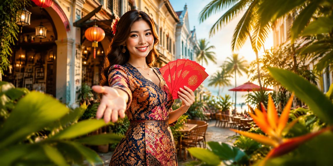 Sampul merah bonus dengan latar batik mewakili promosi perayaan acv30 untuk pengguna Malaysia
