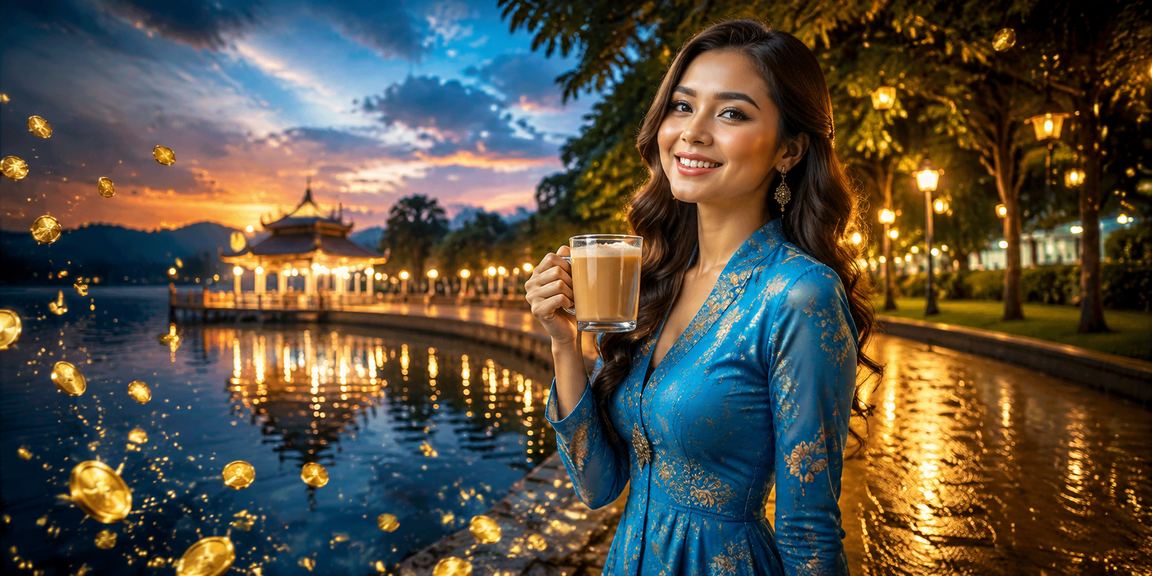 Pengguna Malaysia berbaju kurung menggunakan telefon untuk mengakses platform pertaruhan dan jackpot